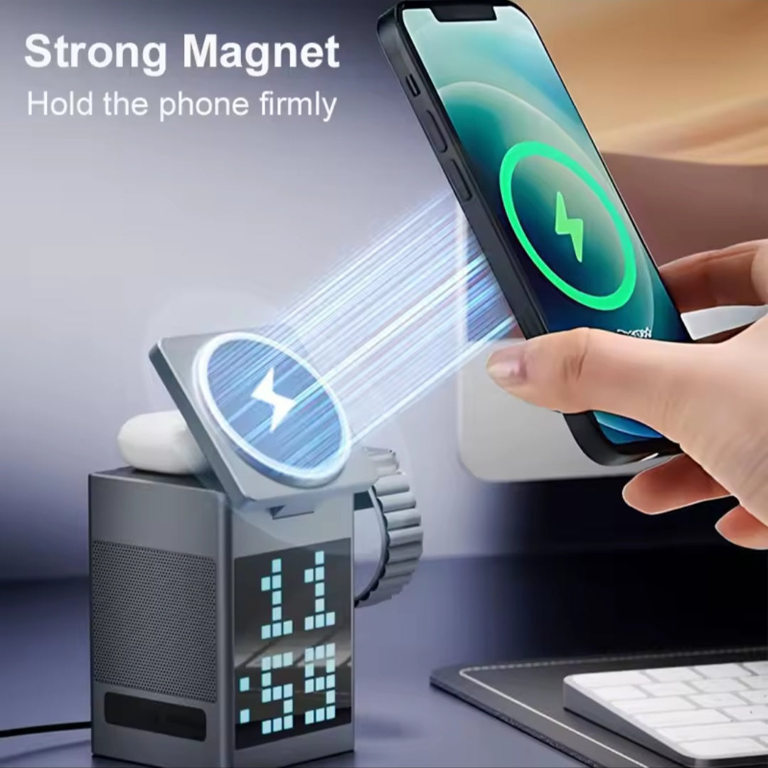 Wireless Charger Station - Bluetooth Speaker, Alarm  Airpods & Iwatch.