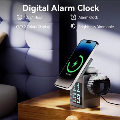 Wireless Charger Station - Bluetooth Speaker, Alarm  Airpods & Iwatch.